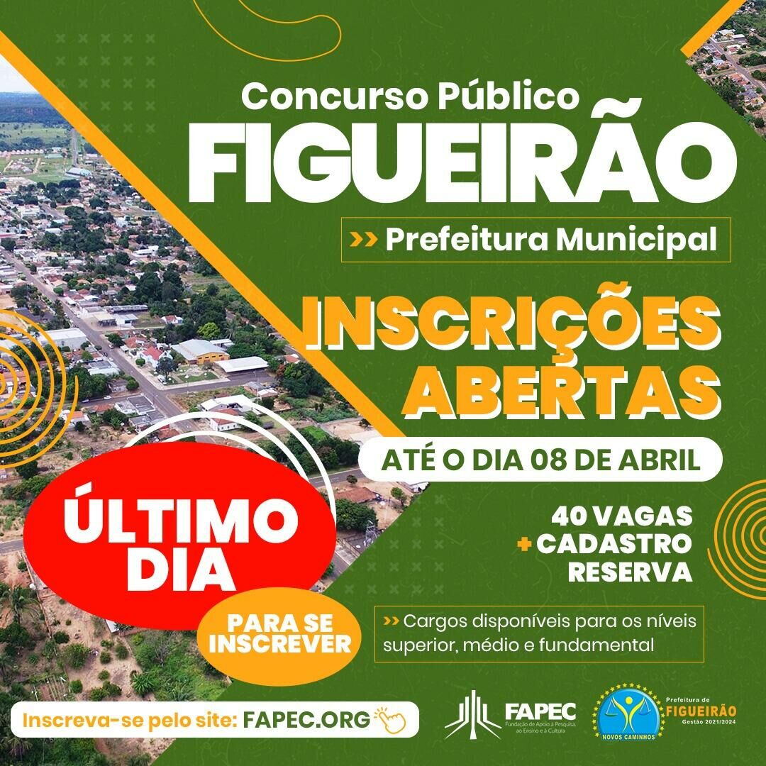 Imagem de compartilhamento para o artigo Prefeitura de Figueirão encerra inscrições nesta segunda-feira para concurso público com salários de até R$ 7 mil da MS Todo dia